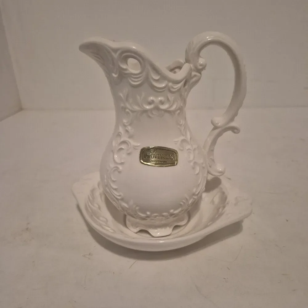 Napcoware Provincial Pitcher Basin Bowl Set C 7106 White Ornate Vintage